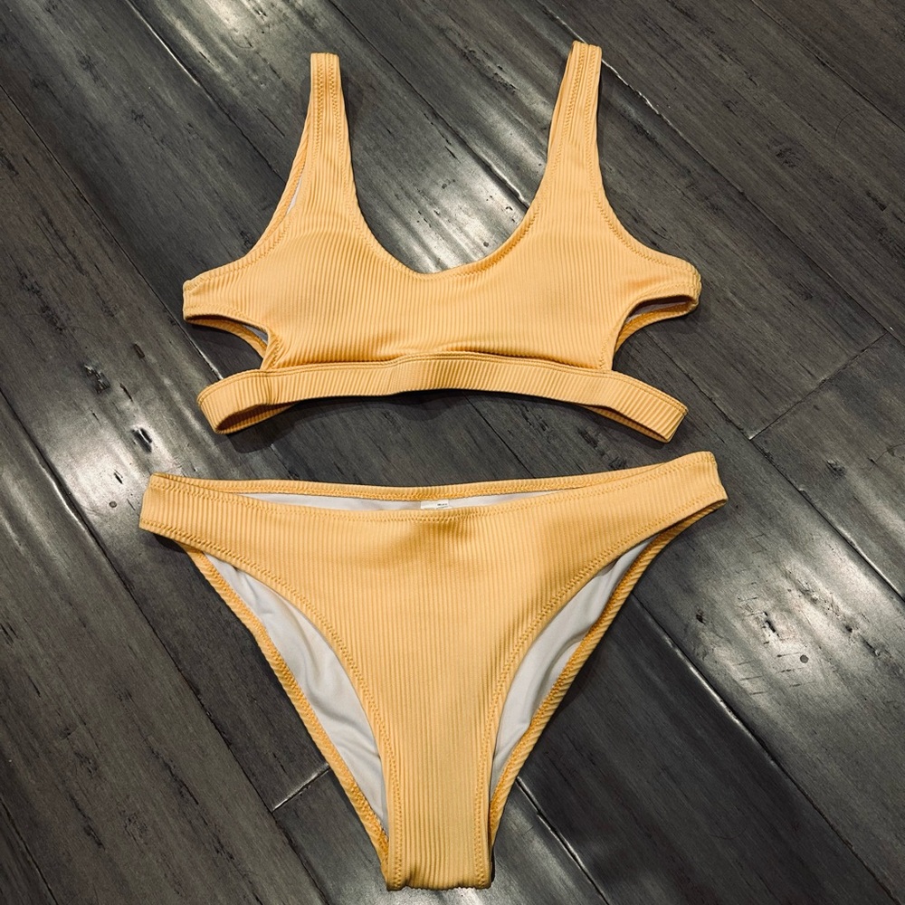 Yellow Ribbed Bikini Set